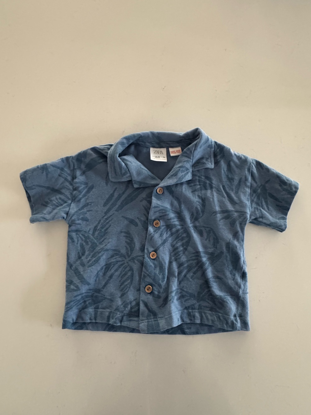 Zara Blue Palm-Pattern Button-Up Polo for Kids 18-24 Months